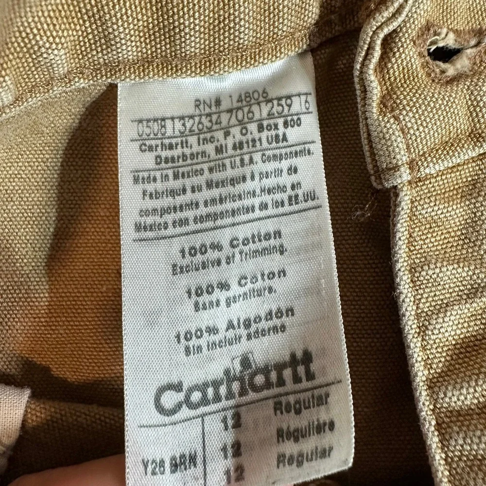 Carhartt Carpenter Pants Brown Canvas adjustable waist Boys 12 (26x25.5)